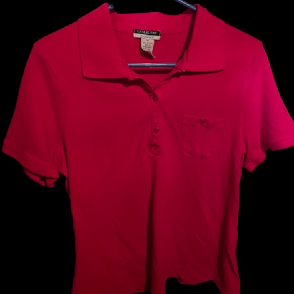 Women’s Casual Three-Button Shirt, Size: 1X, Color: light Red/Pink, Used